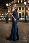 Asymmetric One-Shoulder Mikado & Lace Sheath Gown with Peplum - 261M6408