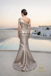 Asymmetric One-Shoulder Mikado & Lace Sheath Gown with Peplum - 261M6408