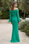 Off-Shoulder Stretch Mikado Column Gown with Long Sleeves and Slit - 261M6412