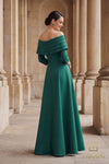 Off-Shoulder Stretch Mikado A-Line Gown with Long Sleeves - 261M6434