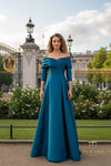 Off-Shoulder Stretch Mikado A-Line Gown with Long Sleeves - 261M6434