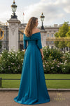 Off-Shoulder Stretch Mikado A-Line Gown with Long Sleeves - 261M6434