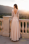 Boat Neck Chiffon & Embroidered A-Line Gown with Long Sleeves - 261M6439