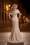 Sweetheart Metallic Jacquard Mermaid Gown with Cap Sleeves - 261M6449