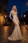 Sweetheart Metallic Jacquard Mermaid Gown with Cap Sleeves - 261M6449