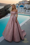 Off-Shoulder Jacquard A-Line Ballgown with Shawl Sleeves - 261M6453