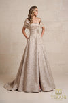Off-Shoulder Jacquard A-Line Ballgown with Shawl Sleeves - 261M6453