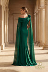Asymmetric Off-Shoulder 2-Way Stretch Column Gown with Cape Sleeves - 261M6474