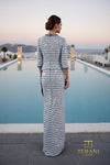 Round Neck Tweed Mock 2-Piece Gown with 3/4 Sleeves and Slit - 261M6477