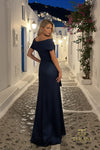 Off-Shoulder Jacquard Sheath Gown with Cape Sleeves - 261M6679