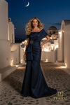 Off-Shoulder Jacquard Sheath Gown with Cape Sleeves - 261M6679