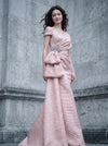 Off-Shoulder Jacquard Sheath Gown with Cape Sleeves - 261M6679