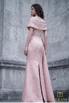 Off-Shoulder Jacquard Sheath Gown with Cape Sleeves - 261M6679