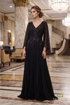 V-Neck Chiffon A-Line Gown with Flowing Cape Sleeves - 261M6681