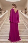 V-Neck Chiffon A-Line Gown with Flowing Cape Sleeves - 261M6681