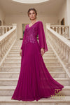 V-Neck Chiffon A-Line Gown with Flowing Cape Sleeves - 261M6681