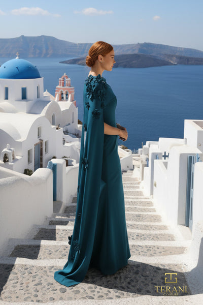 Boat Neck Crepe Gown with Cape Sleeves - 261M6687