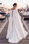 Boat Neck Crepe Gown with Cape Sleeves - 261M6687