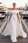Boat Neck Crepe Gown with Cape Sleeves - 261M6687