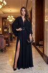 Deep V Georgette A-Line Gown with Slit - 261M6716
