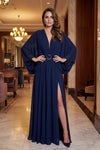 Deep V Georgette A-Line Gown with Slit - 261M6716