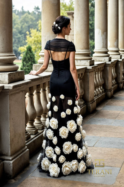 Square Neck Matte Satin Sheath Gown with Cap Sleeves - 261P6098