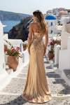 Sweetheart Foil Jersey Sheath Gown with Slit - 261P6140