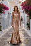 Sweetheart Foil Jersey Sheath Gown with Slit - 261P6140