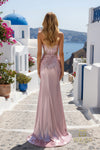 Sweetheart Foil Jersey Sheath Gown with Slit - 261P6140