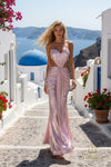 Sweetheart Foil Jersey Sheath Gown with Slit - 261P6140