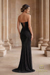 Draped Cowl Neck Fishnet Sheath Gown - 261P6187