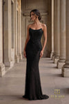 Draped Cowl Neck Fishnet Sheath Gown - 261P6187