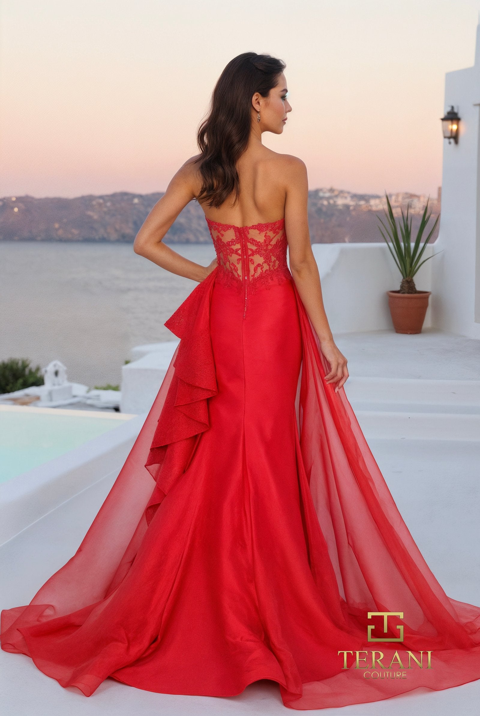 Sweetheart Mikado & Lace Fit & Flare Gown with Slit - 261P6261