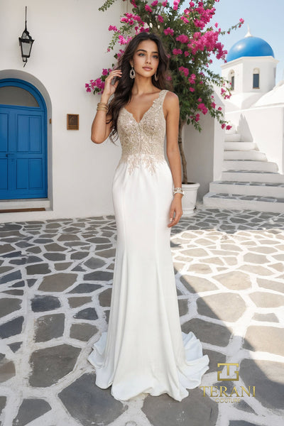Deep V-Neck Jersey Sheath Gown - 261P6629