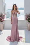 Deep V-Neck Slinky Jersey Sheath Gown with Slit - 261P6667