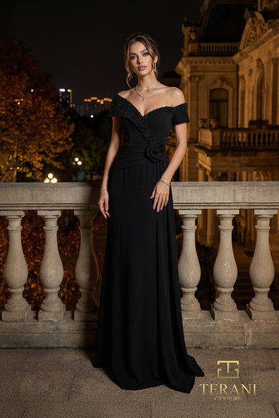 Off-Shoulder Long Evening Sheath Gown - 262E7122