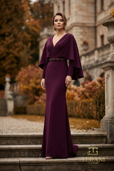 V-Neck Long Mother of the Bride Sheath Dress - 262M7295