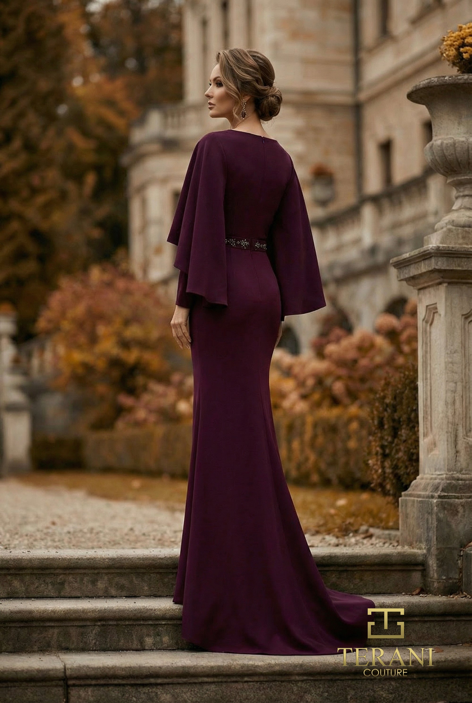 V-Neck Long Mother of the Bride Sheath Dress - 262M7295