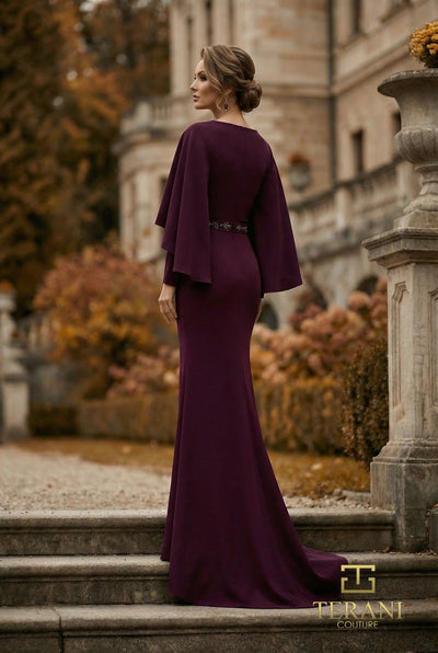 V-Neck Long Mother of the Bride Sheath Dress - 262M7295
