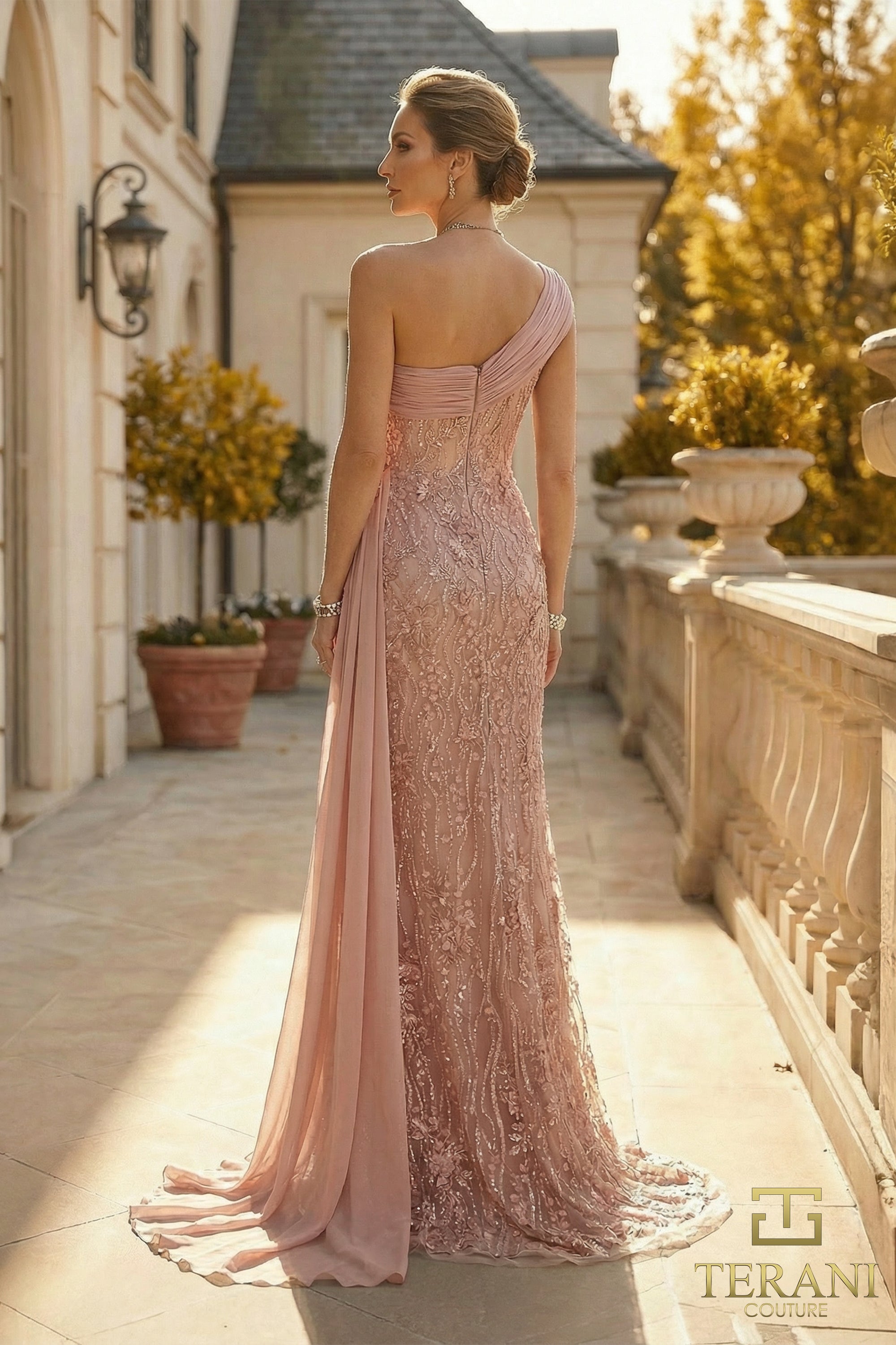 One-Shoulder Long Mother of the Bride Sheath Dress - 262M7308