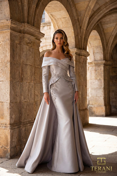 Off the Shoulder Mother of the Bride Dresses - Terani Couture Off the Shoulder Mother of the Bride Dresses - Terani Couture
