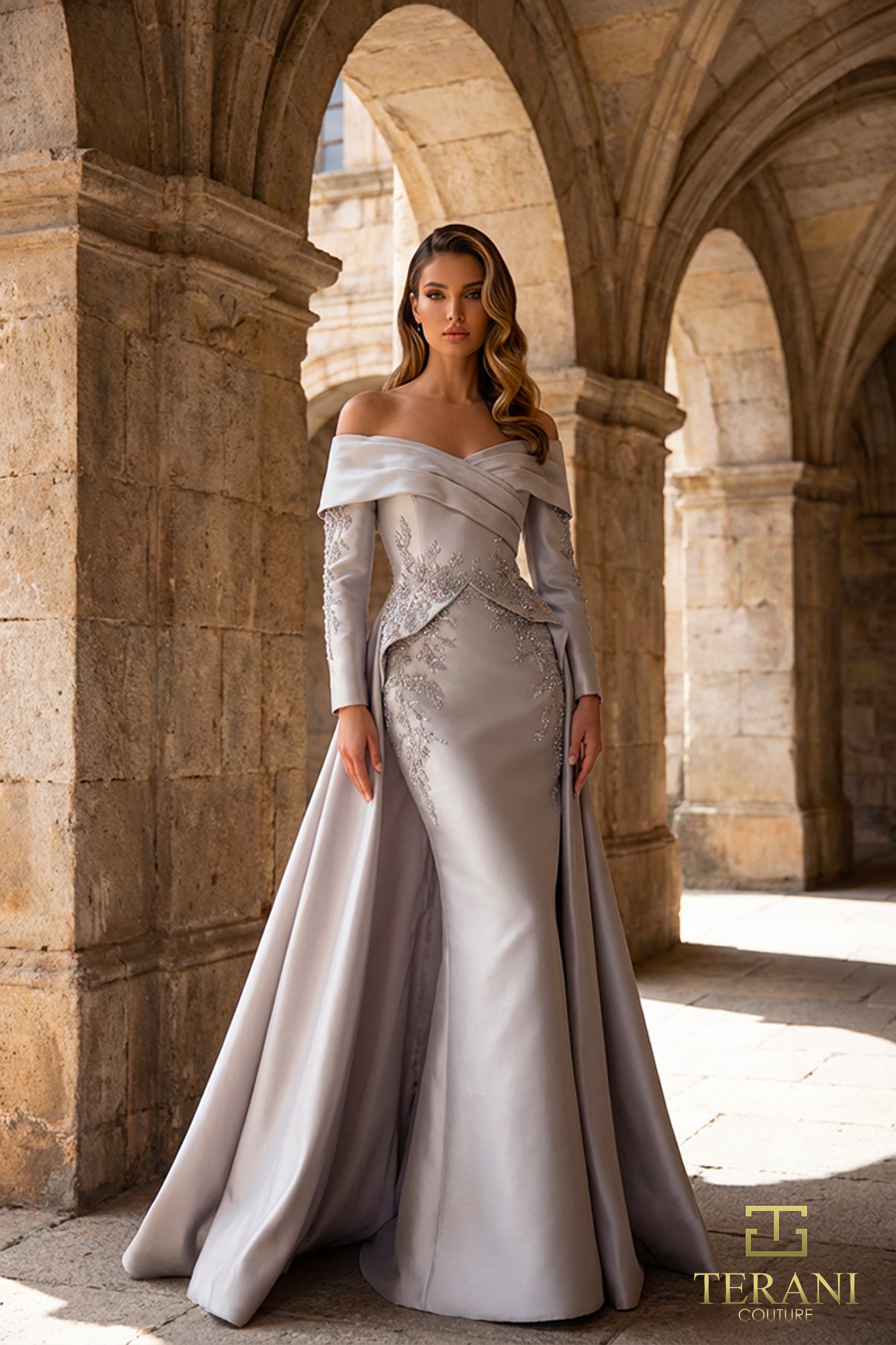 Off-Shoulder Long Mother of the Bride Sheath Dress - 262M7315