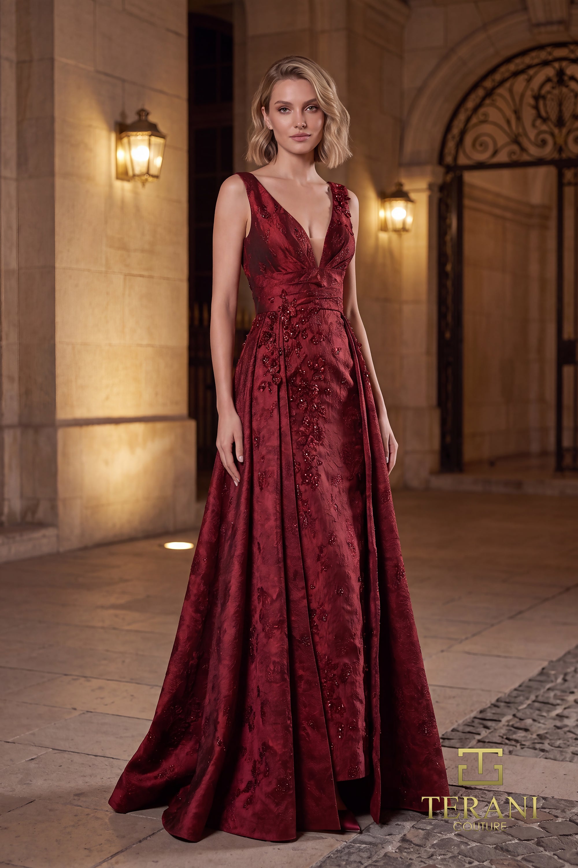 V-Neck Long Evening Dress - 262E7138