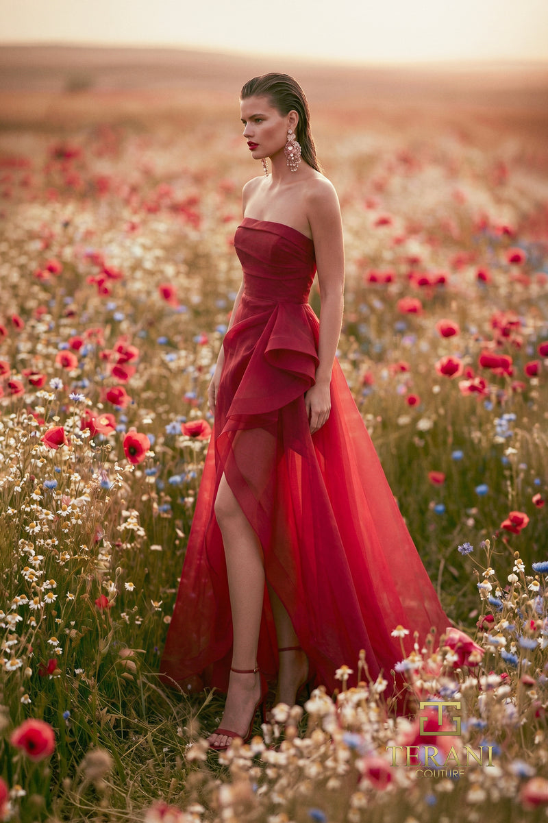 Strapless Organza A-Line Gown with Cascade Ruffle - 271P8003