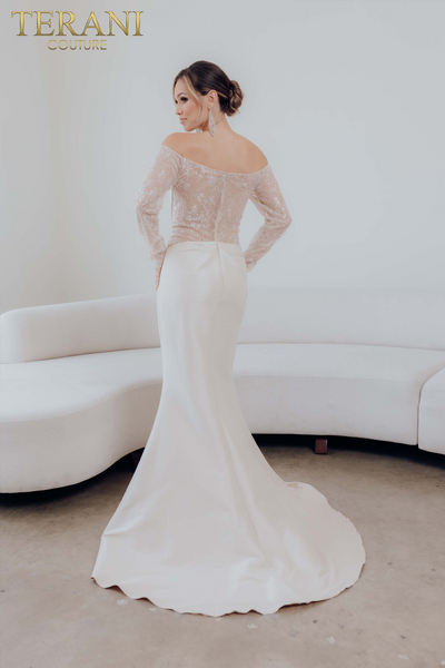 241M2734 Long Sleeves Trumpet Off-Shoulder Column Evening Dress