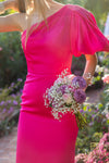 Assymetric Hot Pink Sheath Satin Dress - J2511
