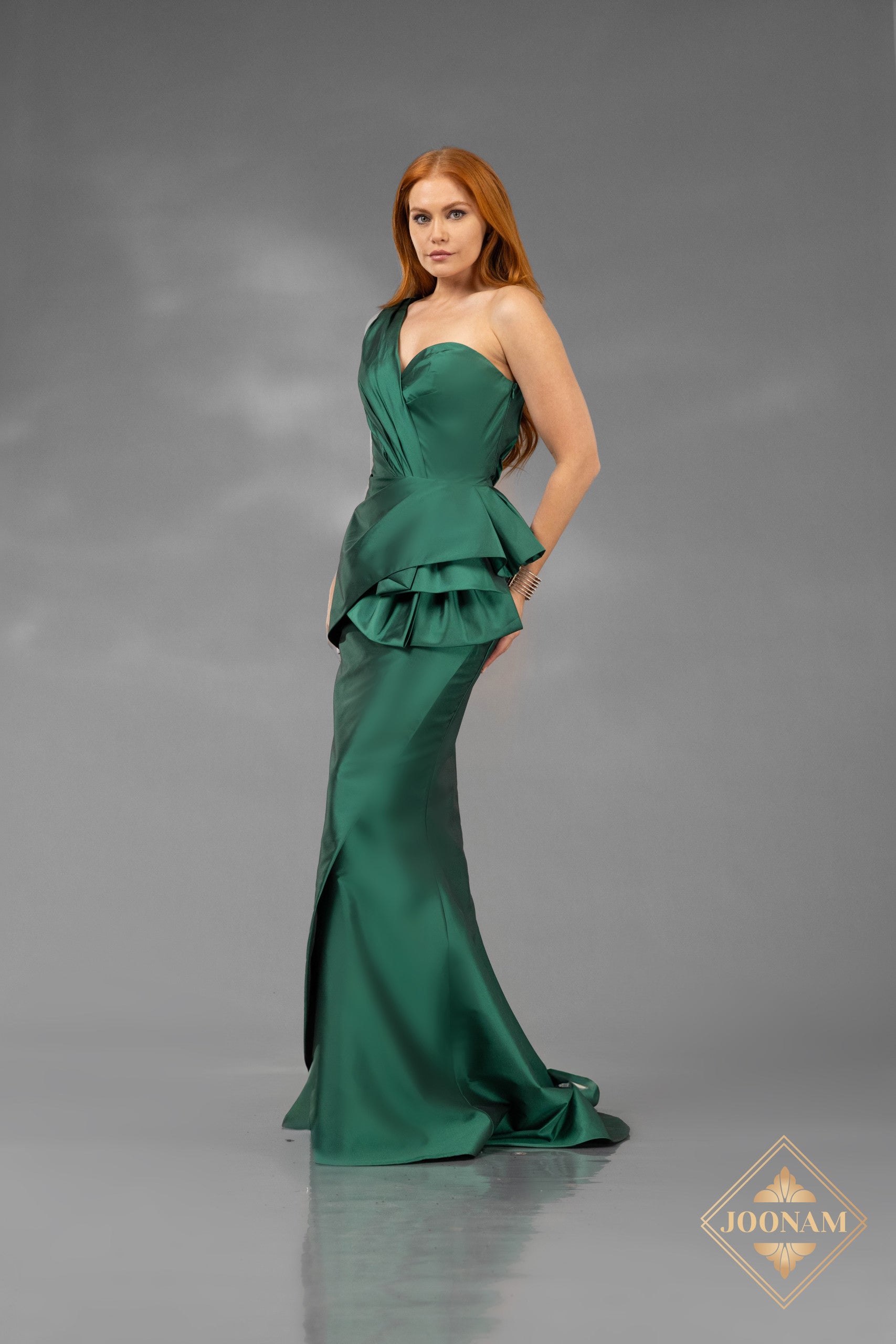 One Shoulder Emerald Mermaid Dress - J2859