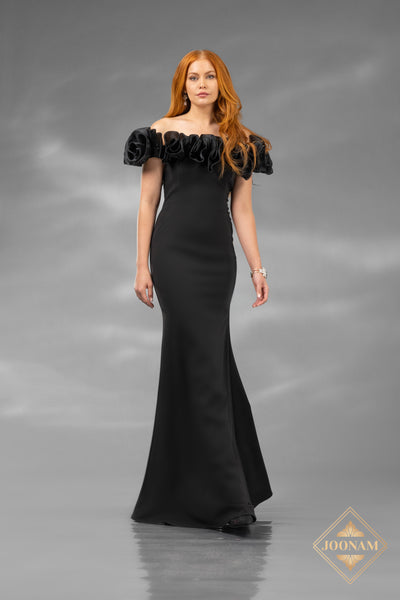 Off-The-Shoulder Jersey Black Mermaid Dress - J4642L