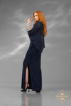 V-Neck Bodycon Chiffon Navy Dress - J4651