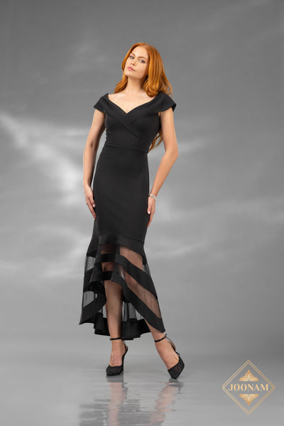 V-Neck Jersey Fit and Flare Cap Sleeves Dress - J4652